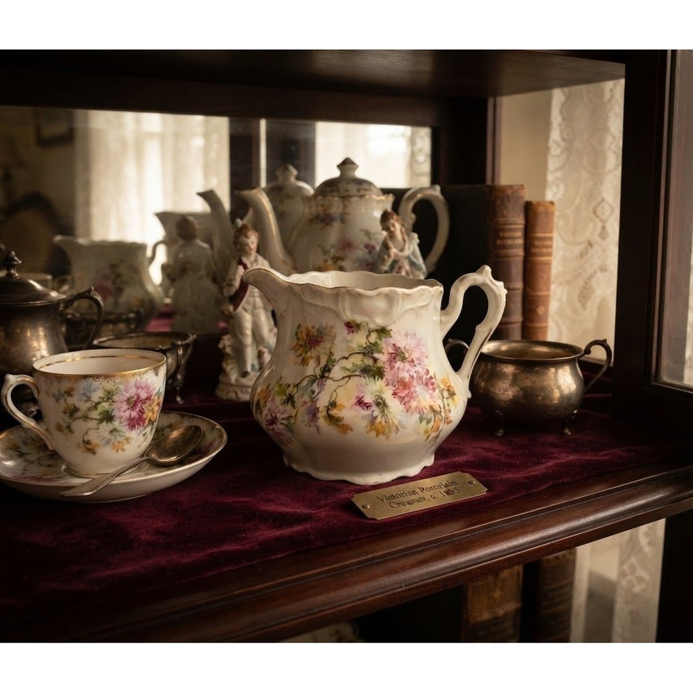 Antique Victorian Porcelain Creamer Pitcher Floral Hand Painted c. 1885 380 6